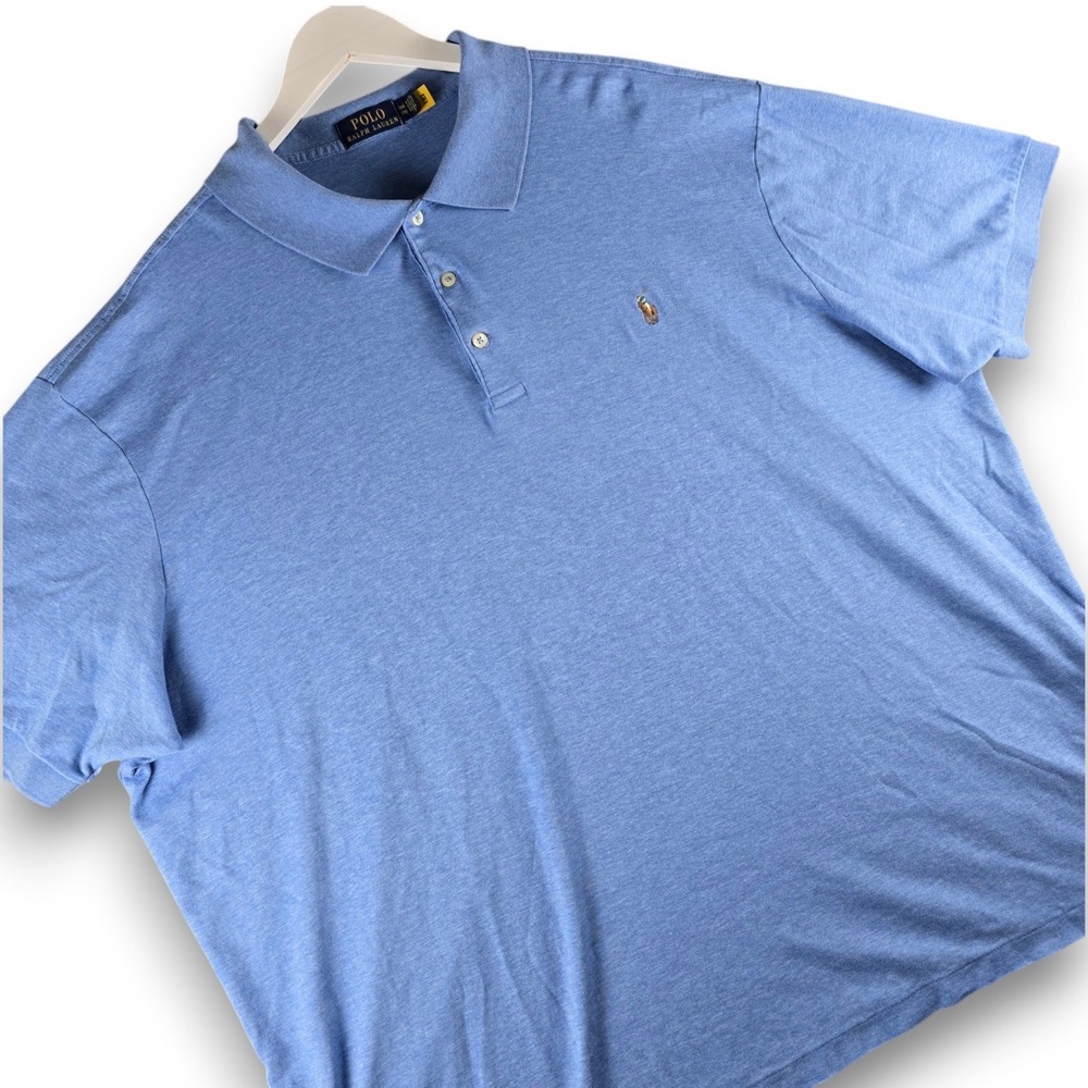 Polo Ralph Lauren Mens Polo Shirt 3XB Blue Soft Cotton S/S Heathered Pony